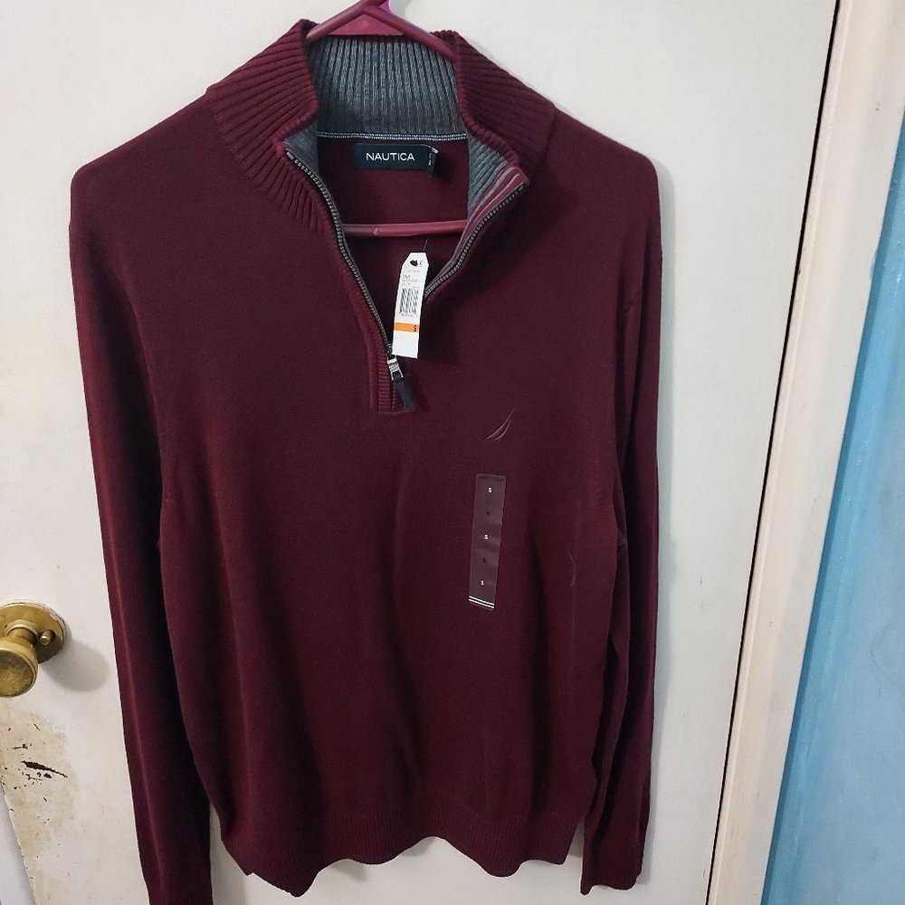 Nautica men's 1/4 zip sweater burgundy size small, NWT